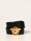 Versace Black Leather Belt With Logo Buckle In Black