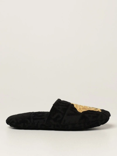 Versace Home Cotton Slippers With Medusa In Black