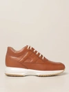 Hogan Interactive Brown Leather Sneakers In Leather