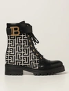Balmain Black Jacquard Monogram Ranger Romy Boots In Ivory