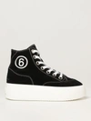Mm6 Maison Margiela Logo-print Canvas Flatform Sneakers In Black