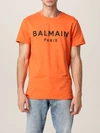 Balmain Cotton Tshirt With Logo In Orange