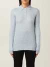 Prada Mohair-blend Knit Polo Top In Sky