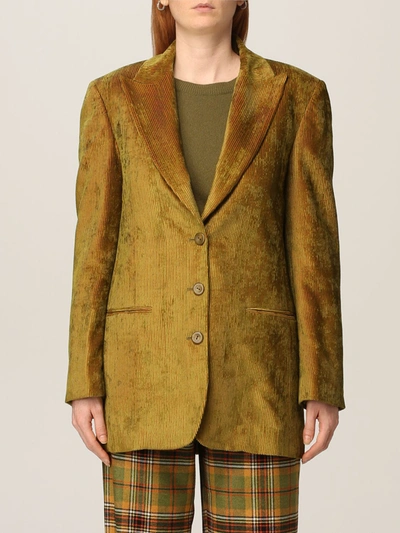 Alberta Ferretti Single-breasted Blazer In Velvet In Green