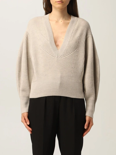 Iro Vneck Jumper In Merino Wool In Grey