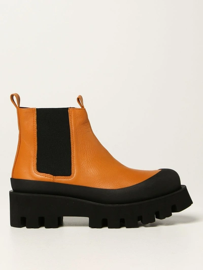Paloma Barceló Flat Booties Celine Paloma Barcel&ograve; Ankle Boots In Nappa Leather With Treaded Sole In Orange