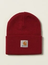 Carhartt Purl-knit Logo-patch Beanie In Cherry