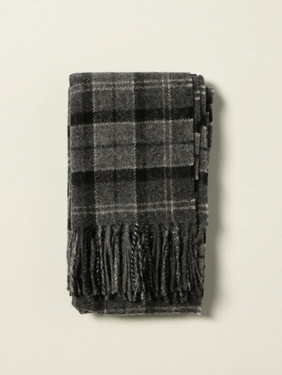 Barbour Tartan Merino Wool & Cashmere Scarf In Grey