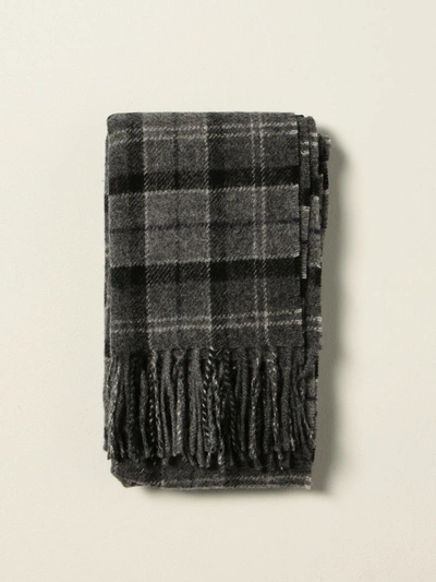 Barbour Tartan Merino Wool & Cashmere Scarf In Black/ Grey Tartan