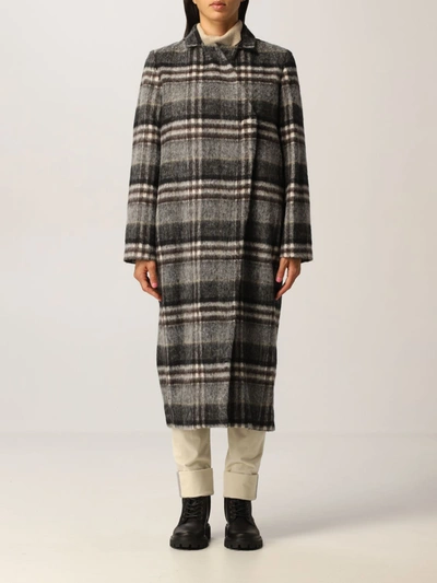 Lorena Antoniazzi Classic Coat In Check Wool In Grey