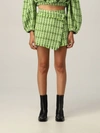 Msgm Tweed Shorts In Green White And Black In Green