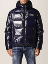 Dsquared2 Logo Tag Shiny Nylon Down Jacket In Blue