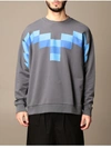 Marcelo Burlon County Of Milan Cotton Crewneck Sweatshirt With Logo Print In Blue
