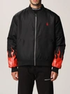 Vision Of Super Flames Print Bomber Jacket In Black