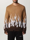 Vision Of Super Multicolor Jacquard Flames Sweater In Beige