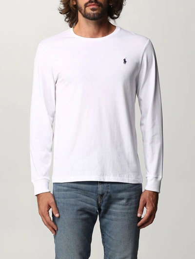 Polo Ralph Lauren Embroidered Logo Long Sleeve Cotton T-shirt In White