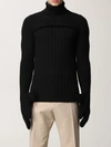 Fendi Wool Sweater With Asymmetrical Sleeves And Ribbed Knit In Black