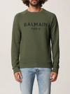Balmain Khaki Logo Print Sweatshirt In Military