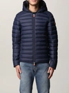 Save The Duck Nathan Nylon Quilted Fleece Lined Hooded Jacket In Blue