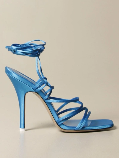 Attico Blue Satin Lace-up Heeled Sandals In Light Blue