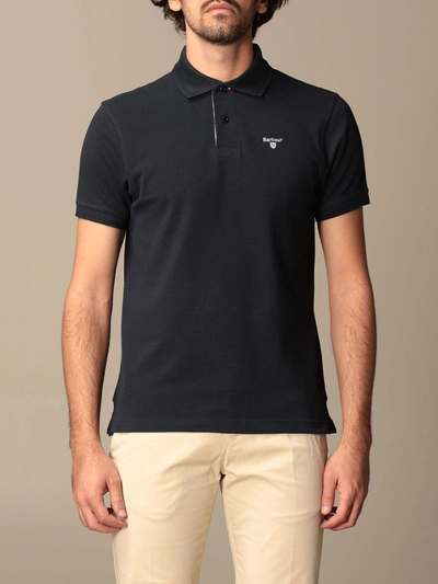 Barbour Polo Shirt In Pique Cotton With Logo In Blue