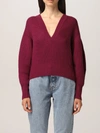 Iro Vneck Sweater In Merino Wool In Burgundy