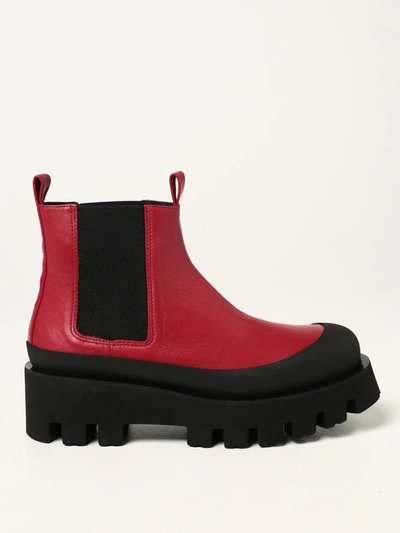 Paloma Barceló Celine Paloma Barcelò Ankle Boots In Nappa Leather With Treaded Sole In Red