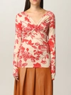 Msgm Floral-print Top In Red
