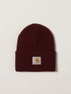 Carhartt Burgundy Logo Patch Beanie In Red