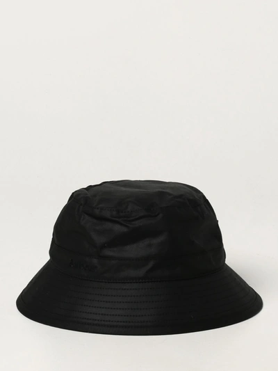 Barbour Fisherman Hat In Waxed Cotton In Black