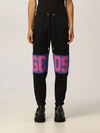 Gcds Black Jersey Pants With Logo Print In Black