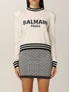Balmain Logo-intarsia Cropped Jumper In White