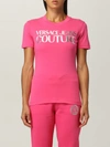Versace Jeans Couture Tshirt With Laminated Logo In Pink