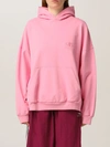 Balenciaga Wide Fit Embroidered Logo Cotton Hoodie In Pink