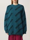 Balenciaga Logo Wool-blend Oversized Sweater In Royal Blue