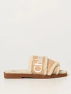 Chloé Woody  Sandal In Fabric And Fur In Brown