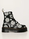 Dr. Martens White Polka Dot Jadon Platform Boots In Black
