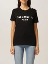 Balmain Cotton Tshirt With Laminated Logo In Black 1