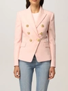 Balmain Checked Doublebreasted  Blazer In Blush Pink