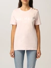 Balmain Cotton Tshirt With Logo In Pink