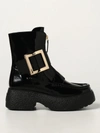 Roger Vivier Viv Rangers Embellished Patent-leather Platform Ankle Boots In Black