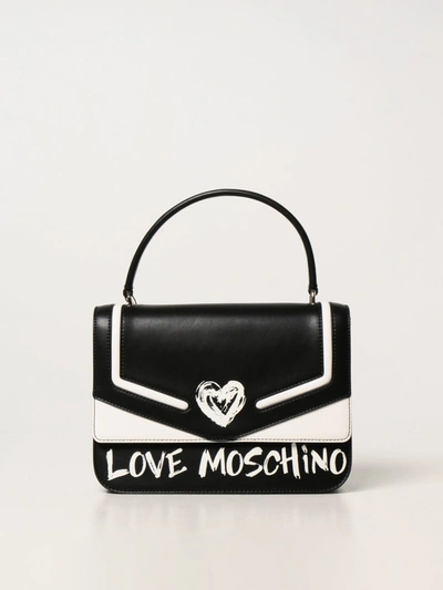 Love Moschino Handbag With Contrasting Logo Print In Black, White