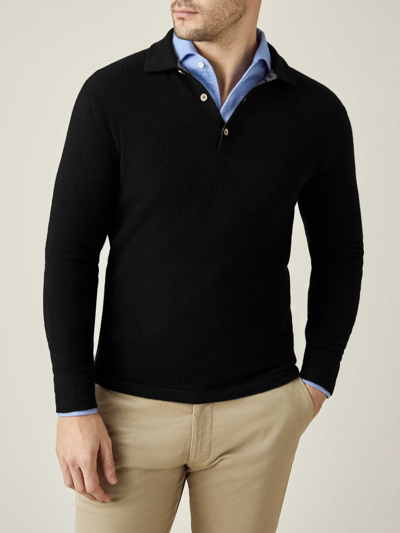 Luca Faloni Black Pure Cashmere Polo Sweater