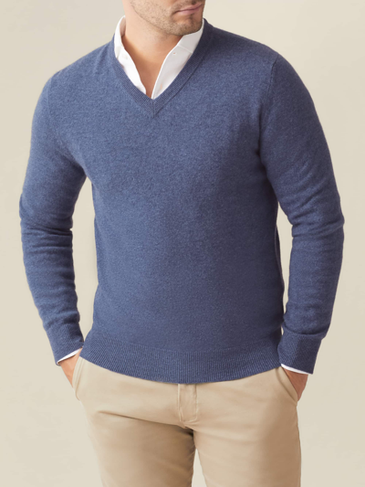 Luca Faloni Sialia Blue Melange Pure Cashmere V Neck