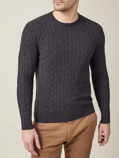 Luca Faloni Charcoal Grey Pure Cashmere Cable Knit In Dark Grey
