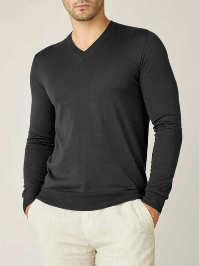 Luca Faloni Charcoal Grey Fine Silk-cashmere V Neck In Dark Grey