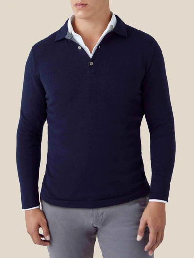 Luca Faloni Navy Blue Pure Cashmere Polo Sweater In Dark Blue