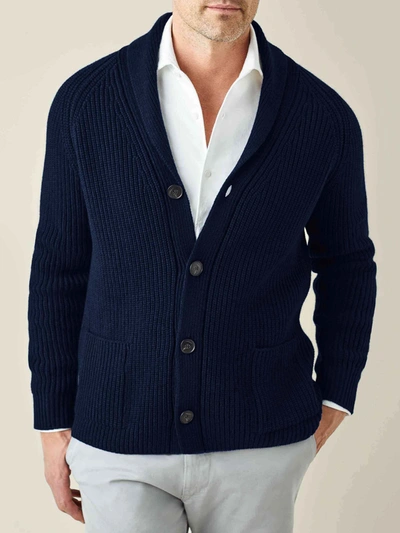 Luca Faloni Navy Blue Chunky Knit Cashmere Cardigan In Dark Blue