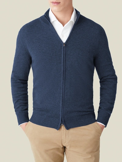 Luca Faloni Atlantic Blue Pure Cashmere Zip Cardigan