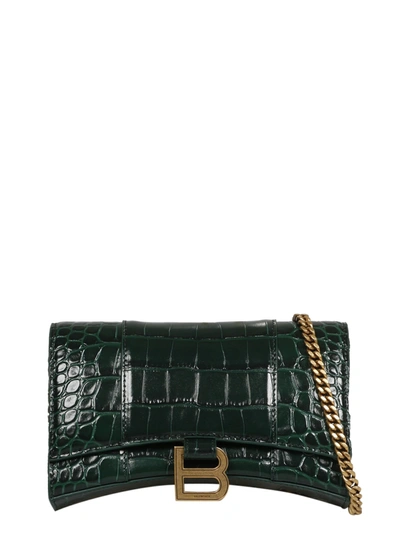 Balenciaga Embossed Logo Plaque Chain Wallet In Green